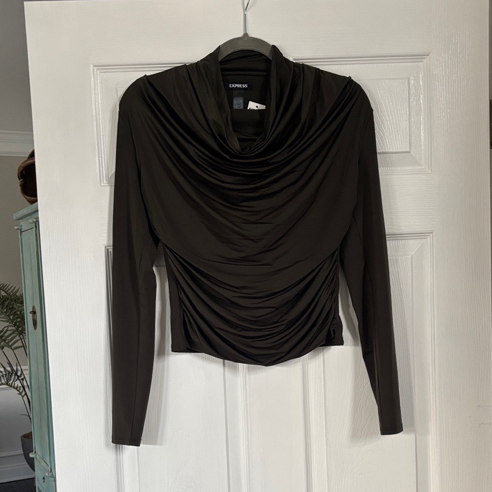 Express olive green Draped Long Sleeve Top